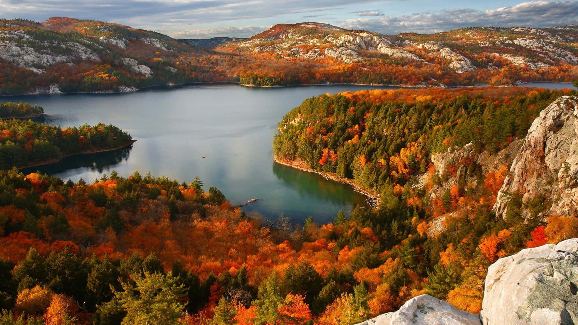 Fall Colors Forest And Mountain, autumn lake, rolling hills, Full HD Desktop Wallpaper