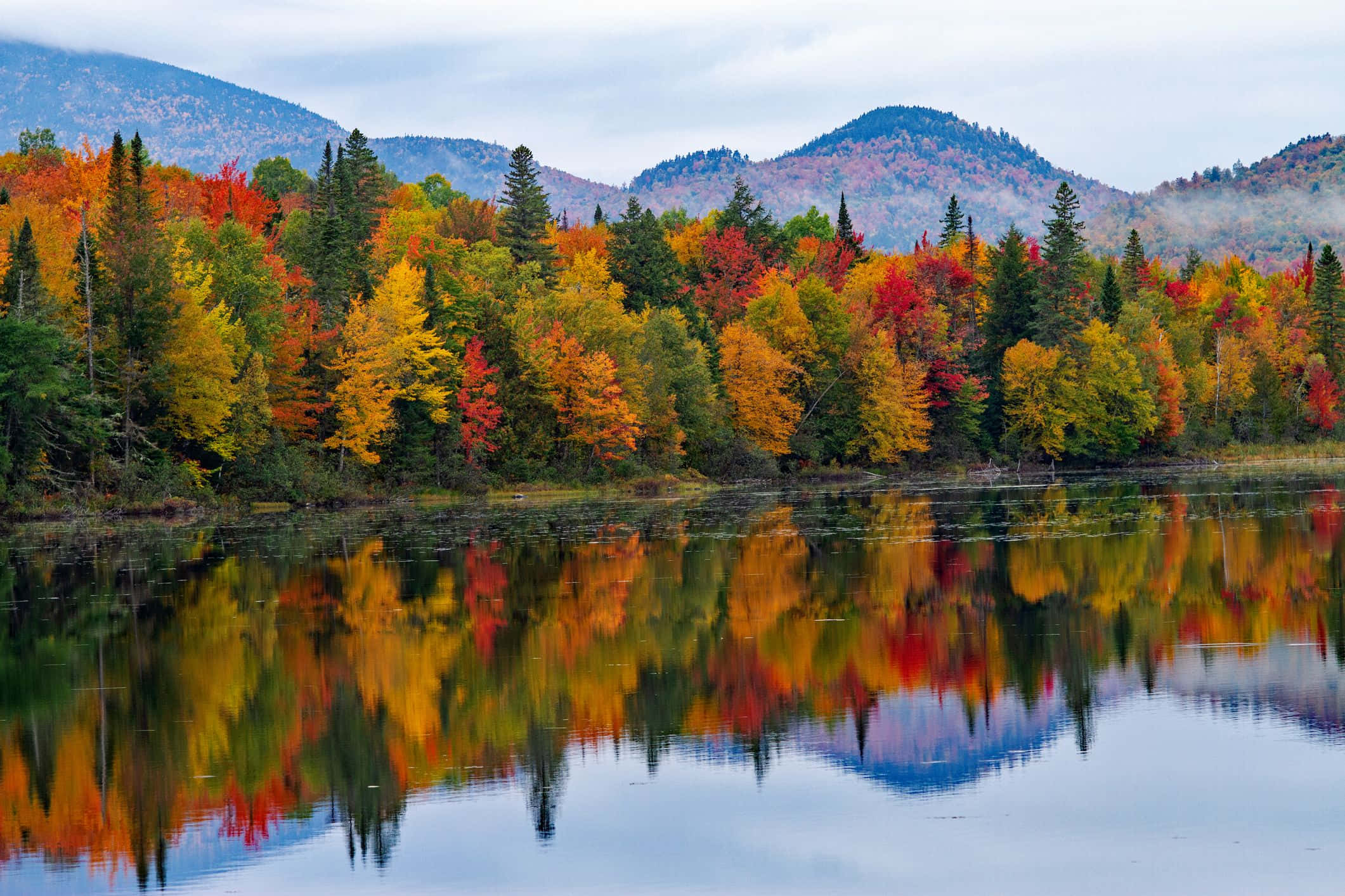 Fall Mountains, sunset, serene lake, Full HD Desktop Wallpaper