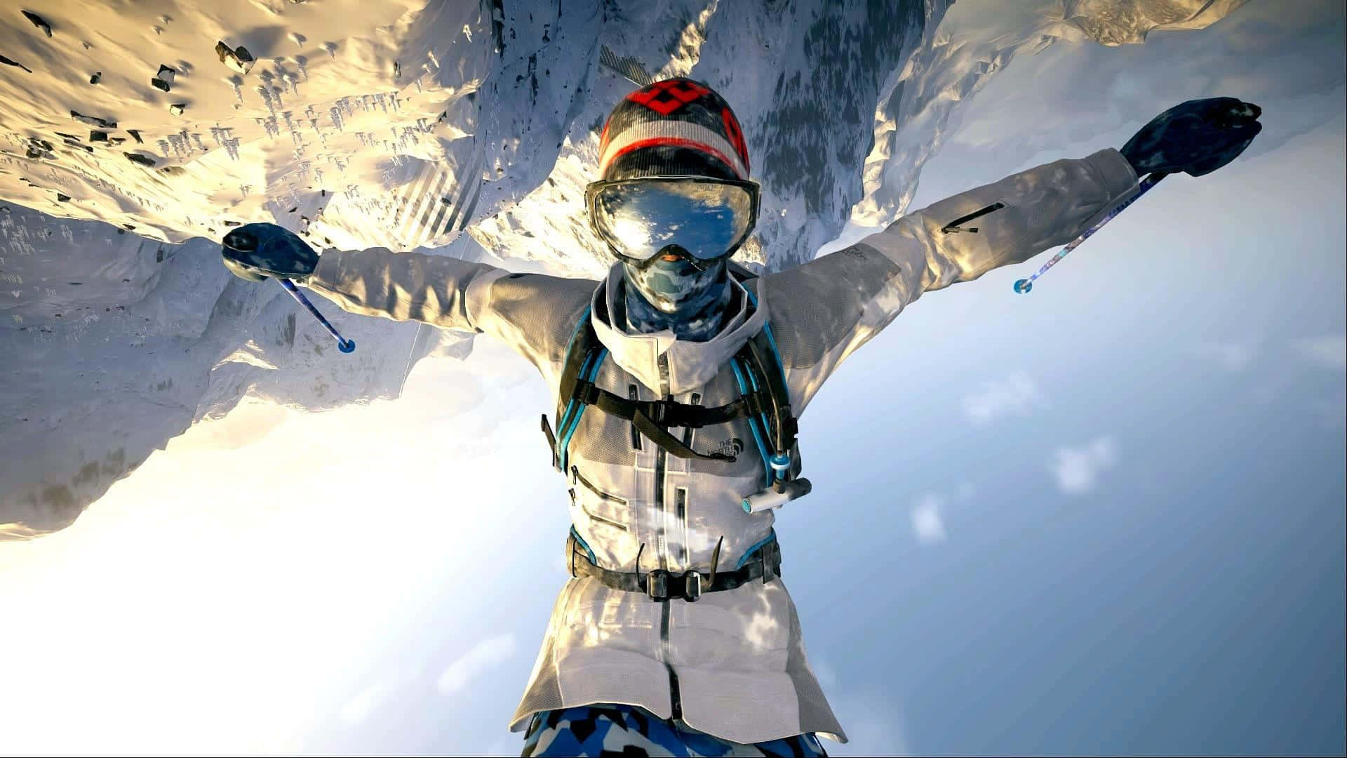 snowboarder, full gear, snowy mountains, Full HD Desktop Wallpaper