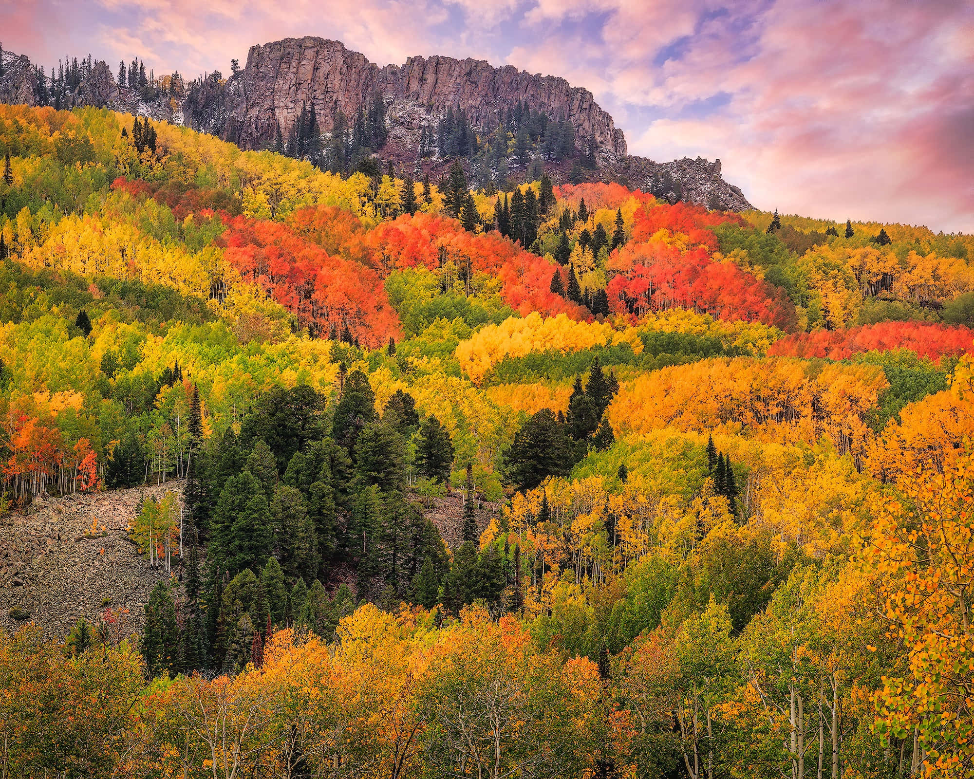Fall Mountains, autumn colors, red orange yellow and green, Full HD Desktop Wallpaper