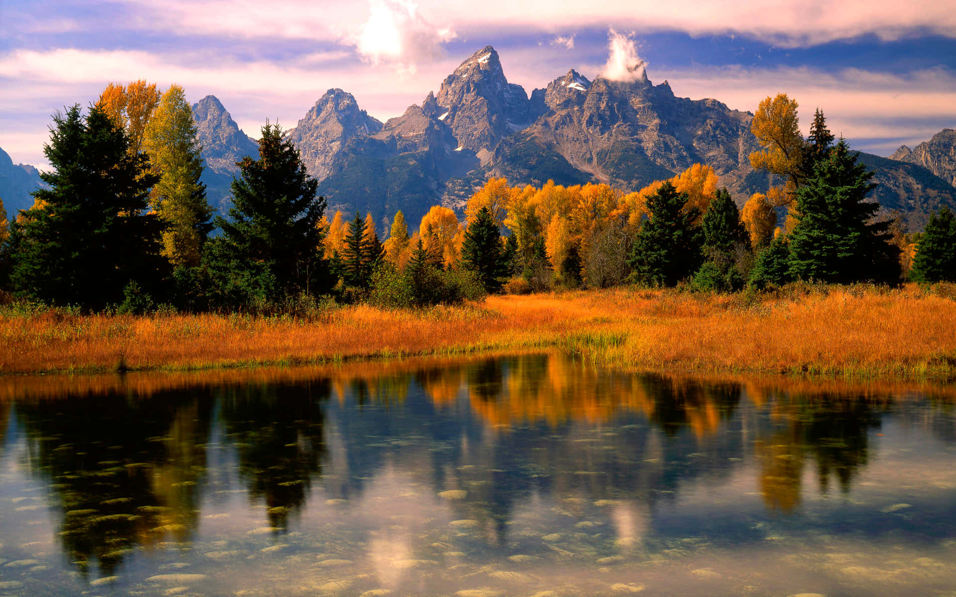Fall Mountains, autumn landscape, golden grasses, Full HD Desktop Wallpaper