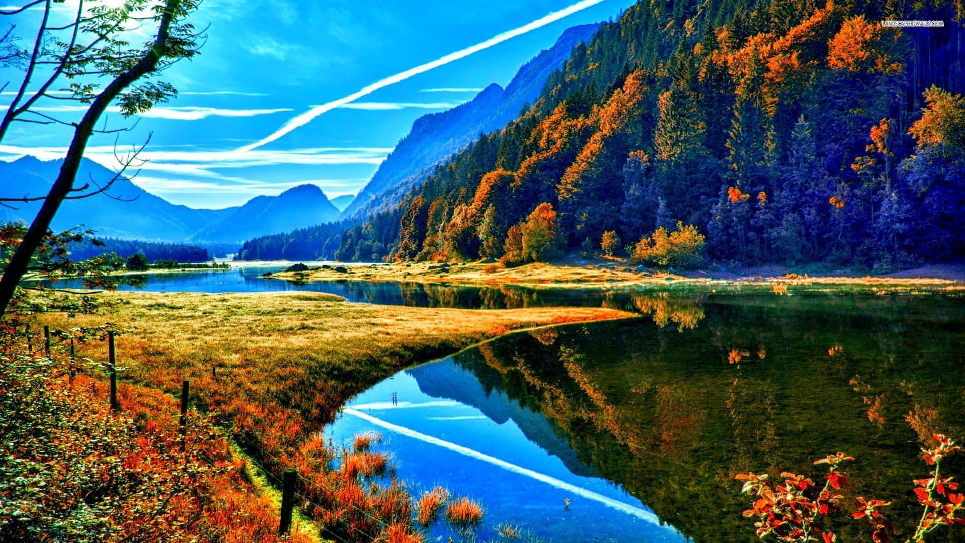 Fall Mountains, sunset, autumn valley, Full HD Desktop Wallpaper