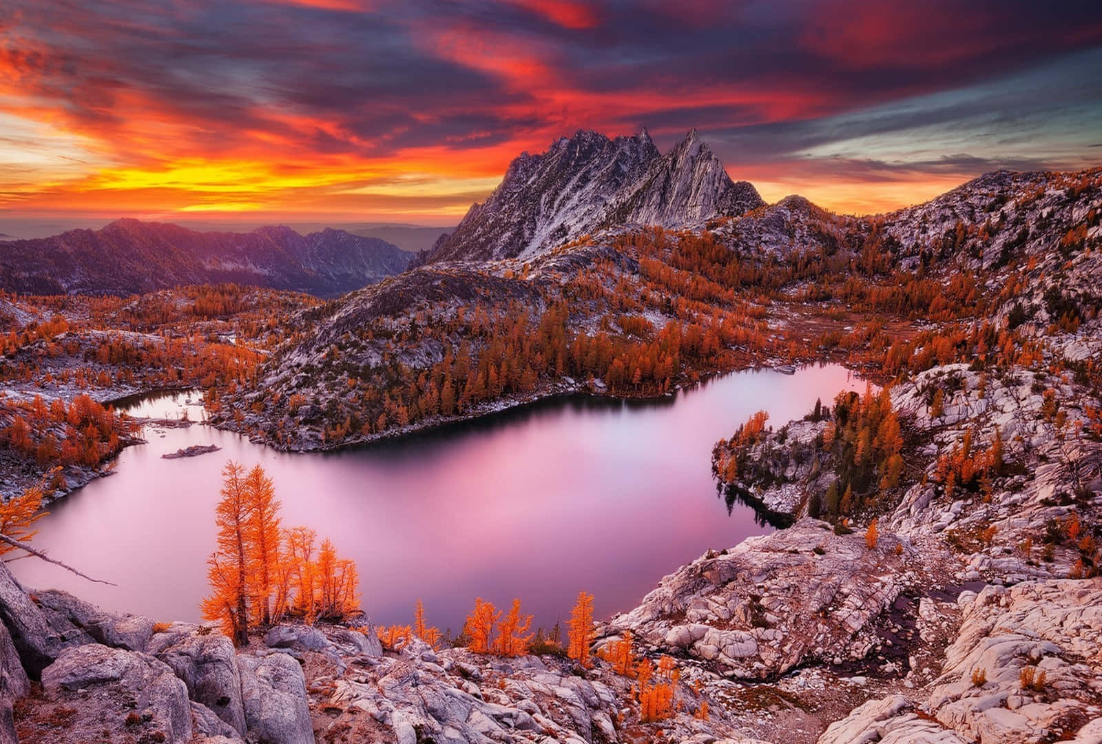 Fall Mountains, sunset, mountain lake, HD Desktop Wallpaper