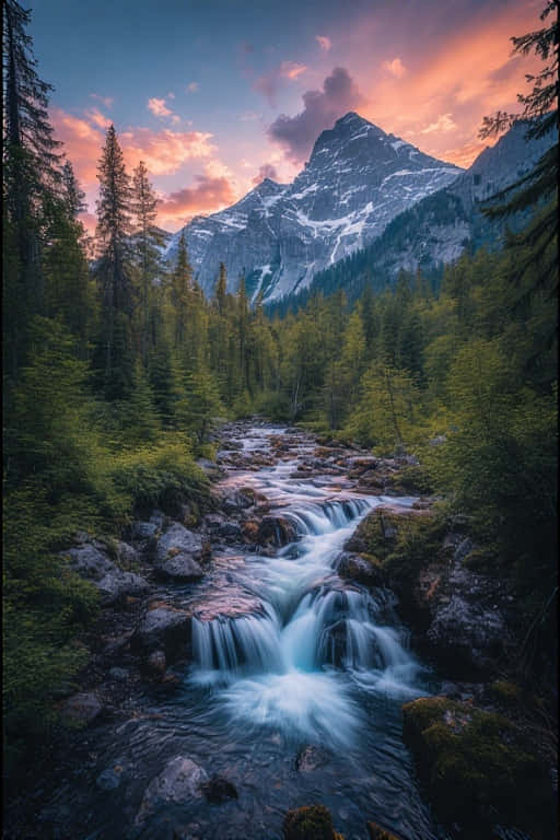 4K, waterfall, serene forest, SD Phone Wallpaper