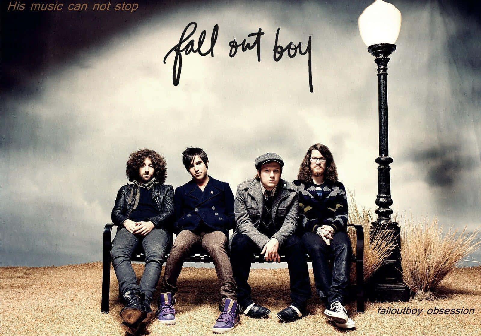 Fall out boy, bench, gloomy sky, HD Desktop Wallpaper