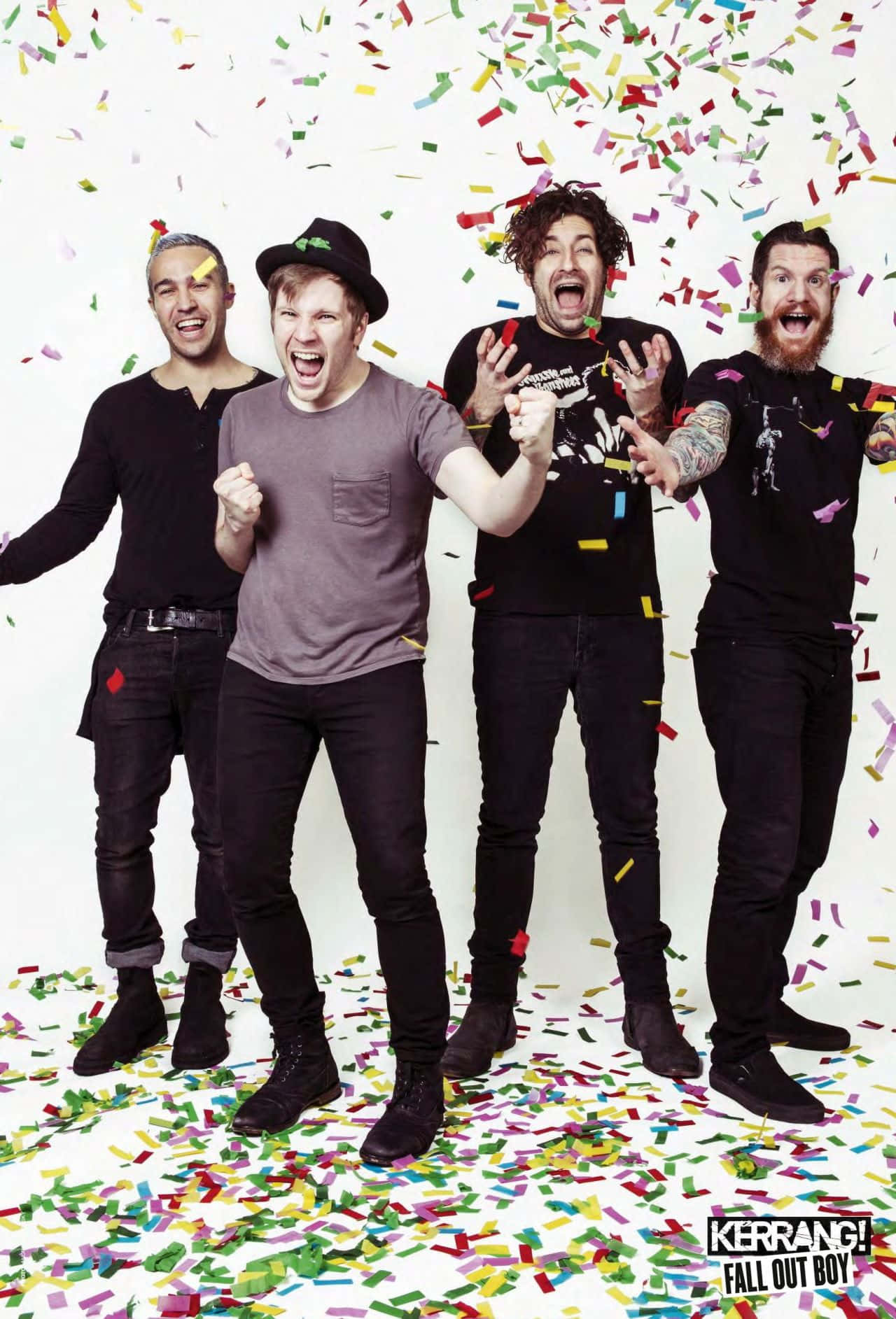 Fall Out Boy, rainbow confetti, black clothes, HD Phone Wallpaper