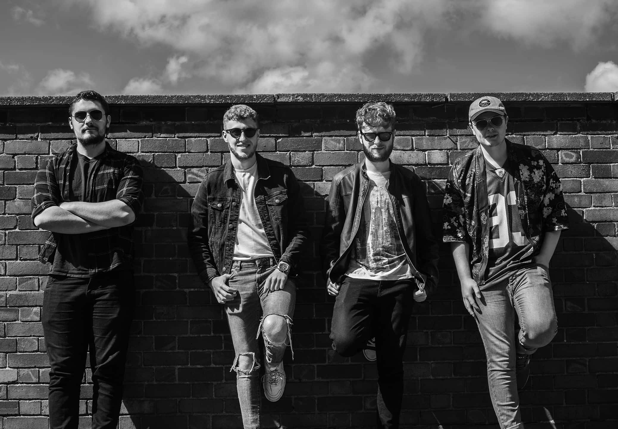 Fall out boy, brick wall, cloudy sky, Full HD Desktop Wallpaper