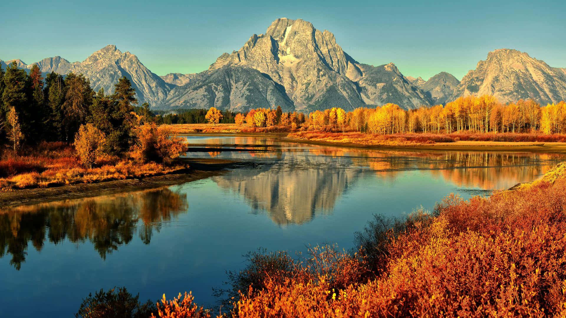 Fall River, mountains, snow-capped mountains, Full HD Desktop Wallpaper