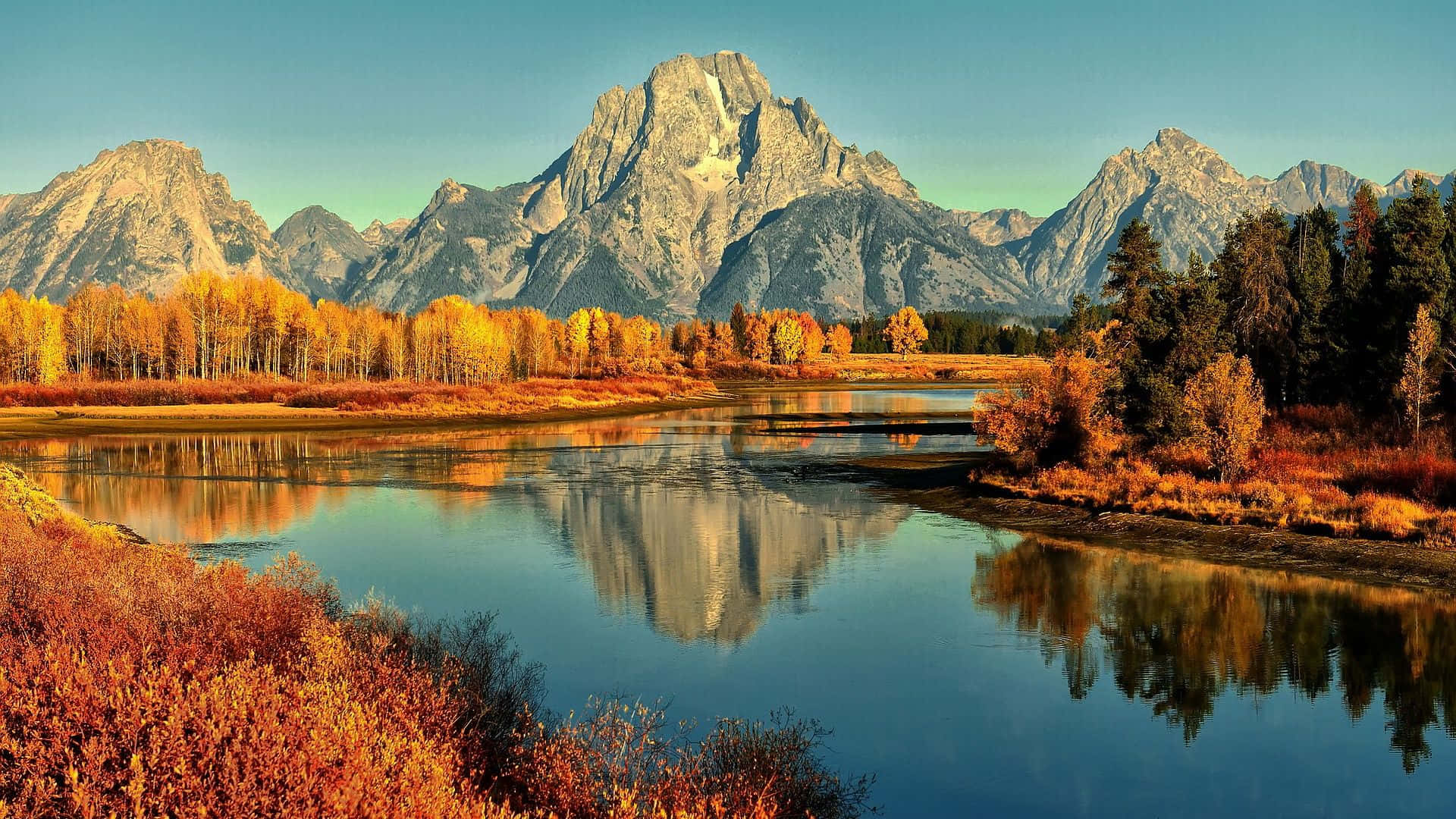 Fall River, autumn river, granite peaks, Full HD Desktop Wallpaper