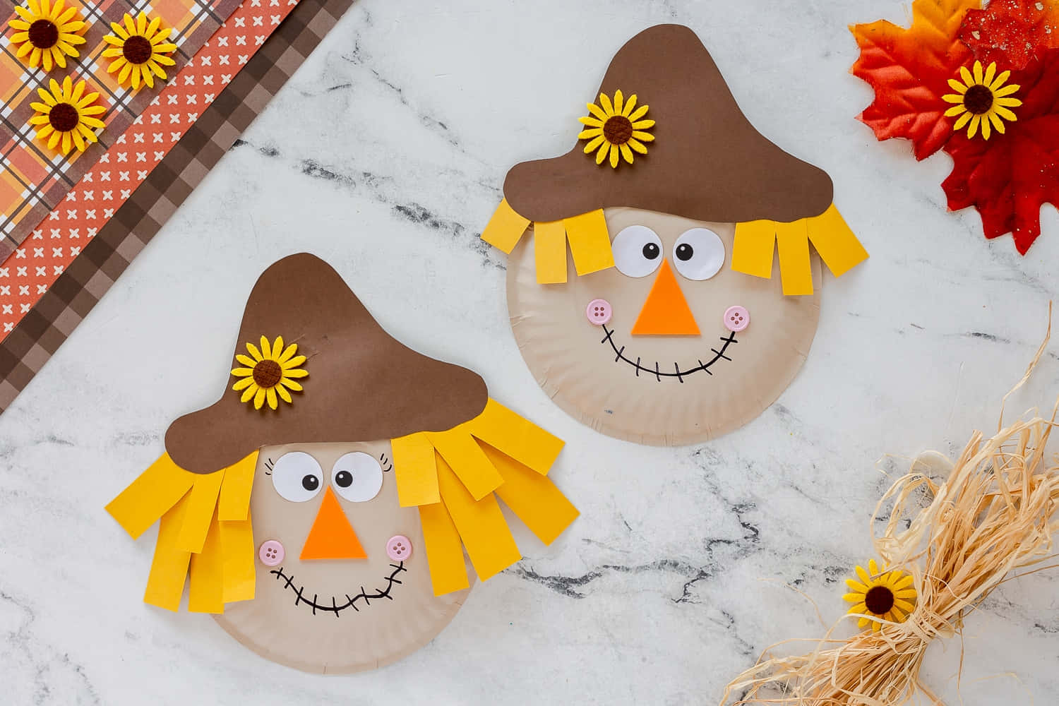 Fall Scarecrow, paper plates, yellow paper hair, HD Desktop Wallpaper