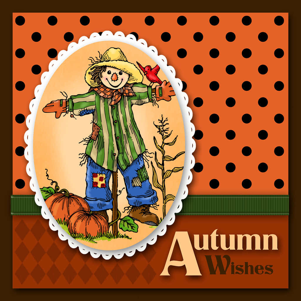 Fall Scarecrow, red bird, pumpkins, SD Desktop Wallpaper