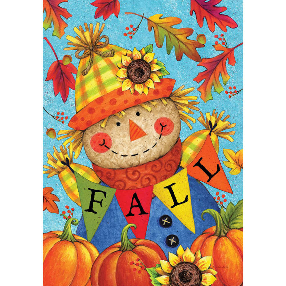 fall scarecrow, sunflower hat, FALL banner, SD Desktop Wallpaper
