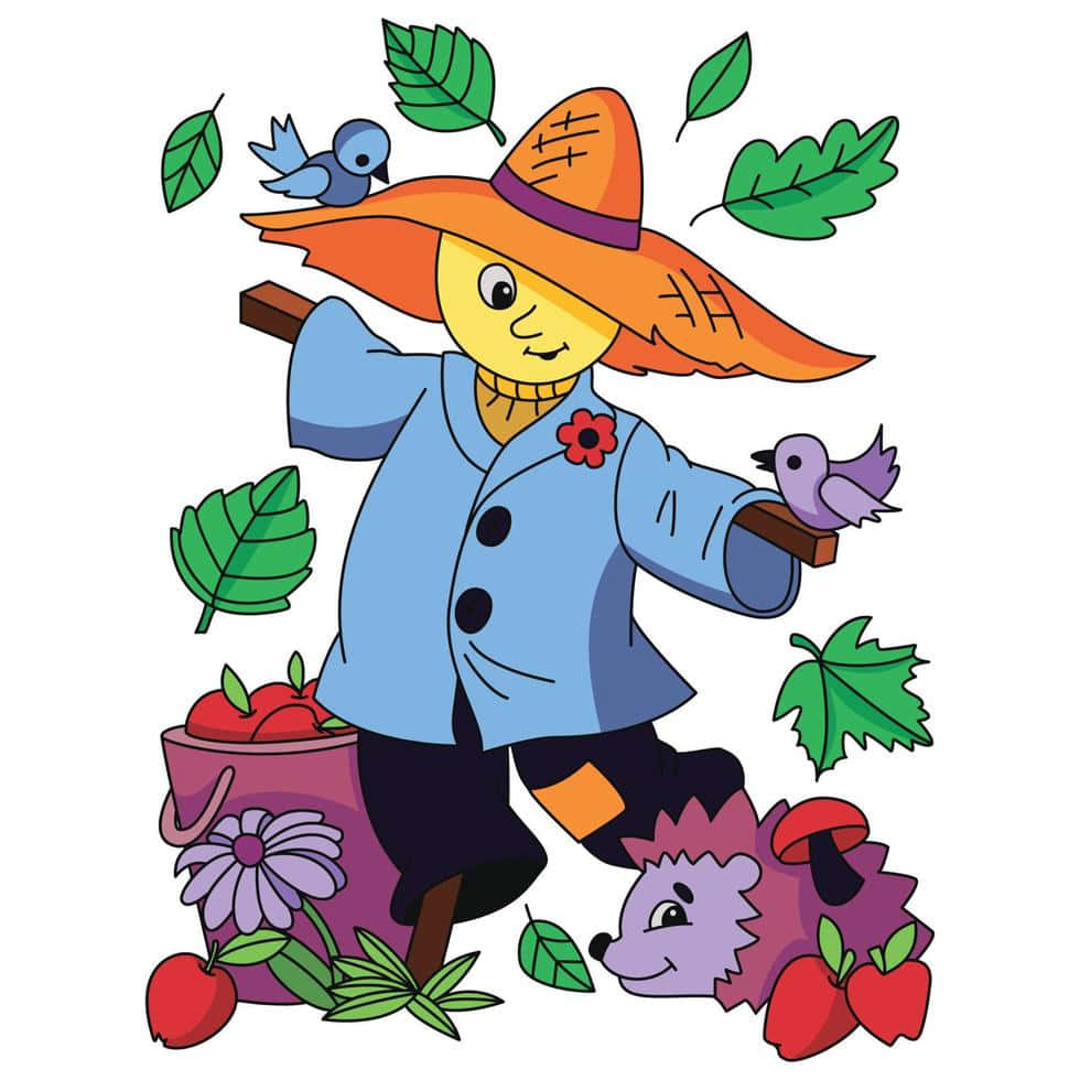 Fall Scarecrow, blue coat, orange hat, SD Desktop Wallpaper