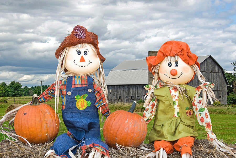 Fall Scarecrow, pumpkins, rustic barn, SD Desktop Wallpaper