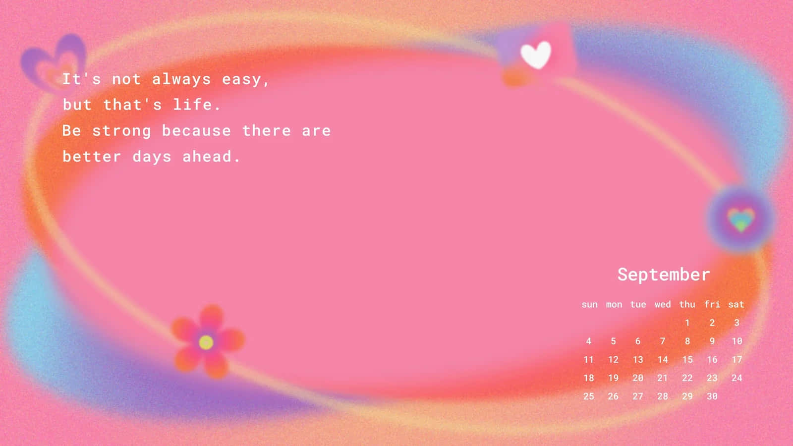 soft pink and purple gradient, motivational quote, September calendar, HD Desktop Wallpaper