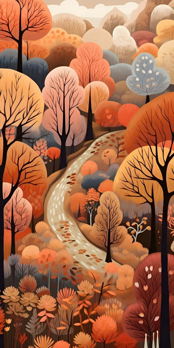 autumn forest, winding path, warm oranges, HD Phone Wallpaper