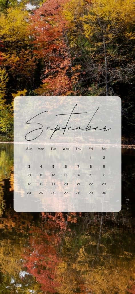 Autumn September Calendar Wallpaper, September calendar overlay, vibrant autumn forest, SD Phone Wallpaper