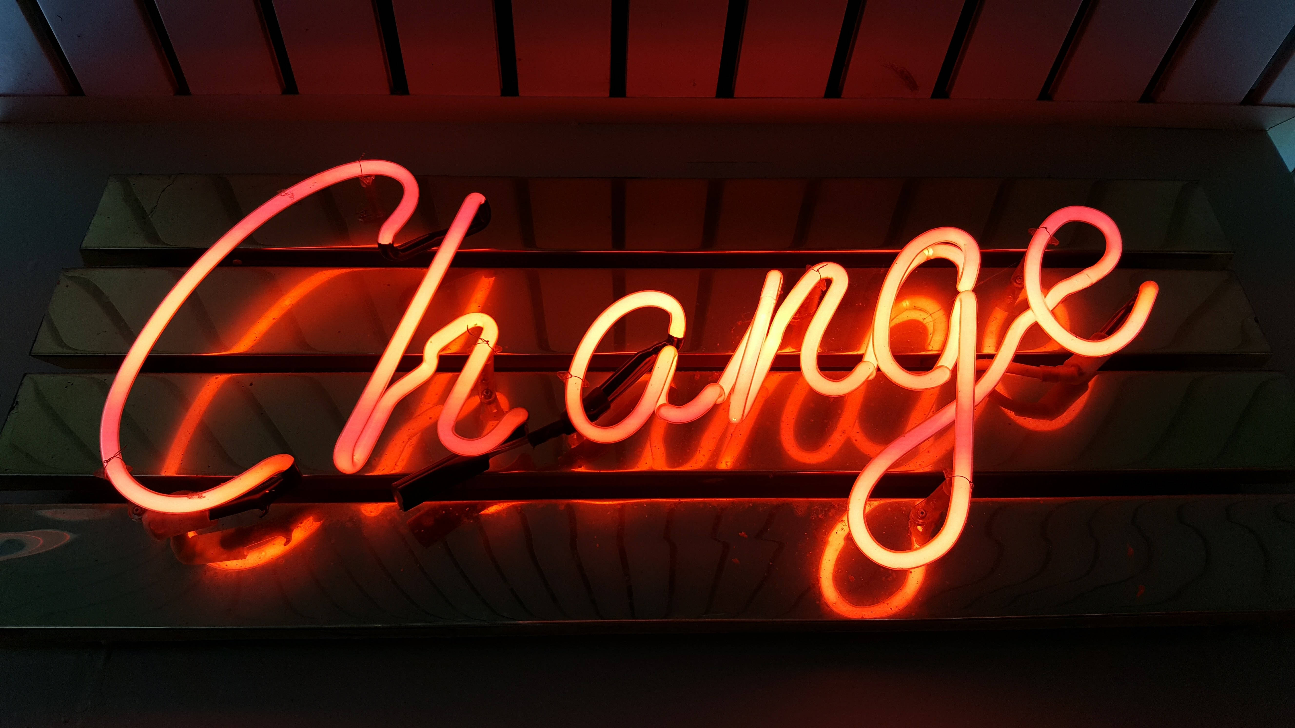 Change, neon sign, red neon, 5K Desktop Wallpaper