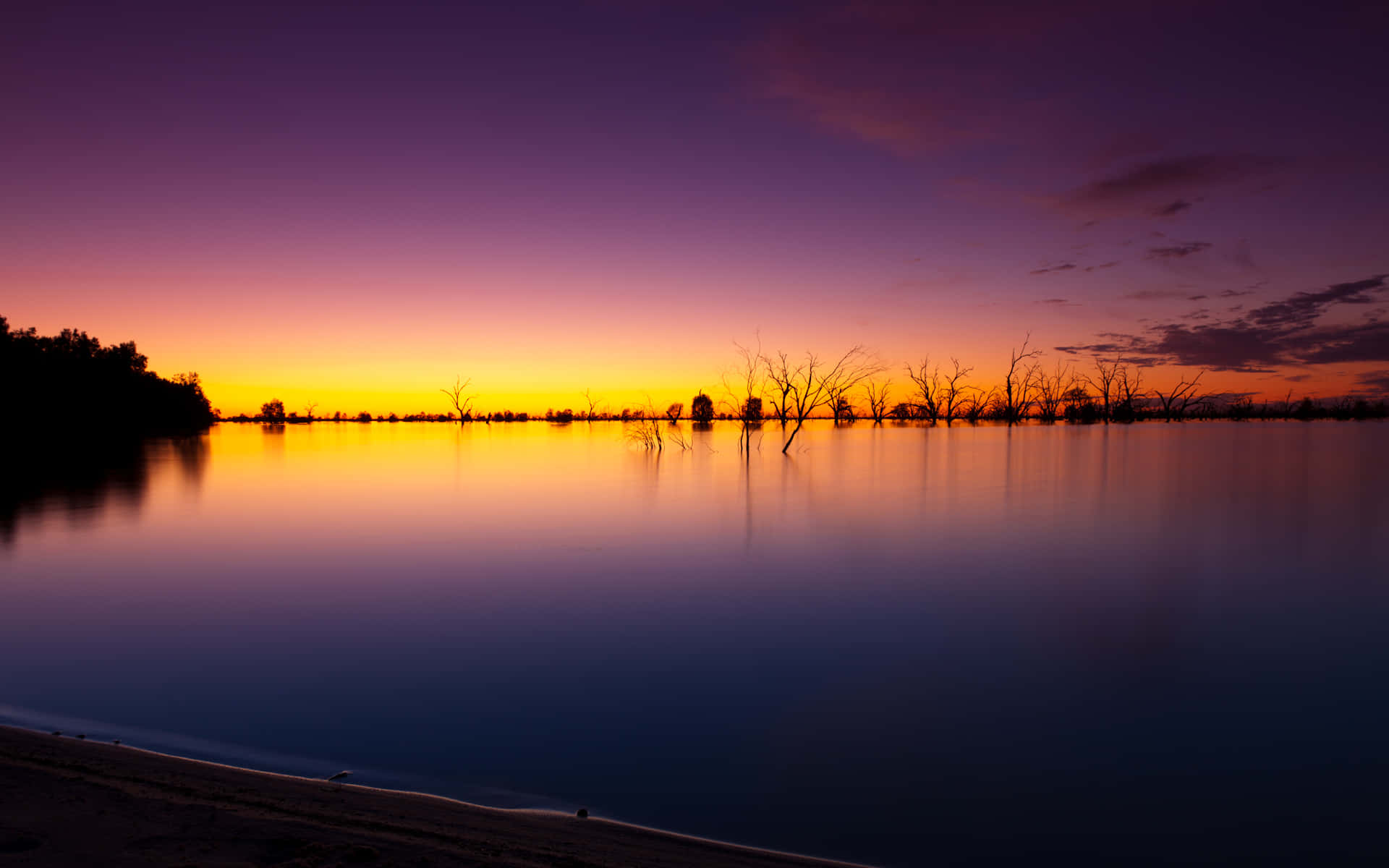 Fall Sunset, lakeside, sunset, Full HD Desktop Wallpaper