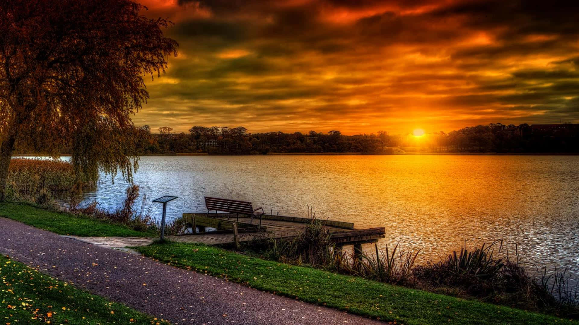 Fall Sunset, sunset, golden evening, Full HD Desktop Wallpaper