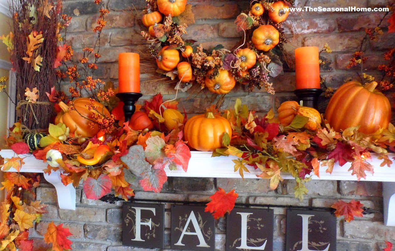 Fall Thanksgiving, pumpkins, vibrant leaves, SD Desktop Wallpaper