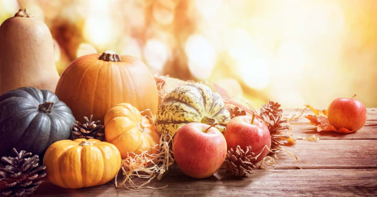 Fall Thanksgiving, pumpkins, apples, SD Desktop Wallpaper