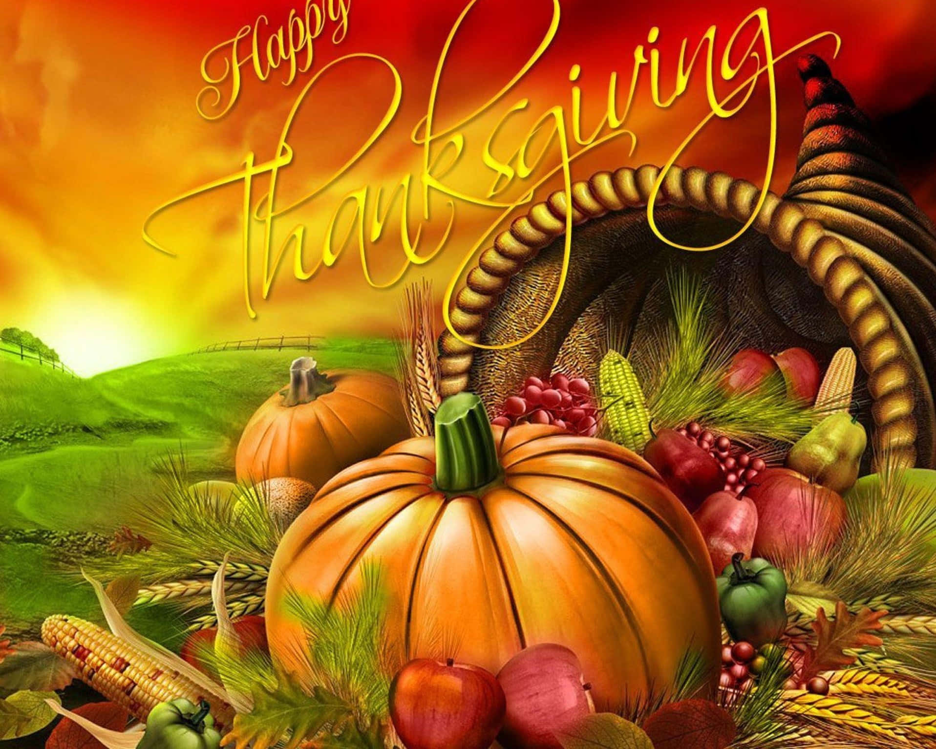 Thanksgiving cornucopia, pumpkins, apples, HD Desktop Wallpaper