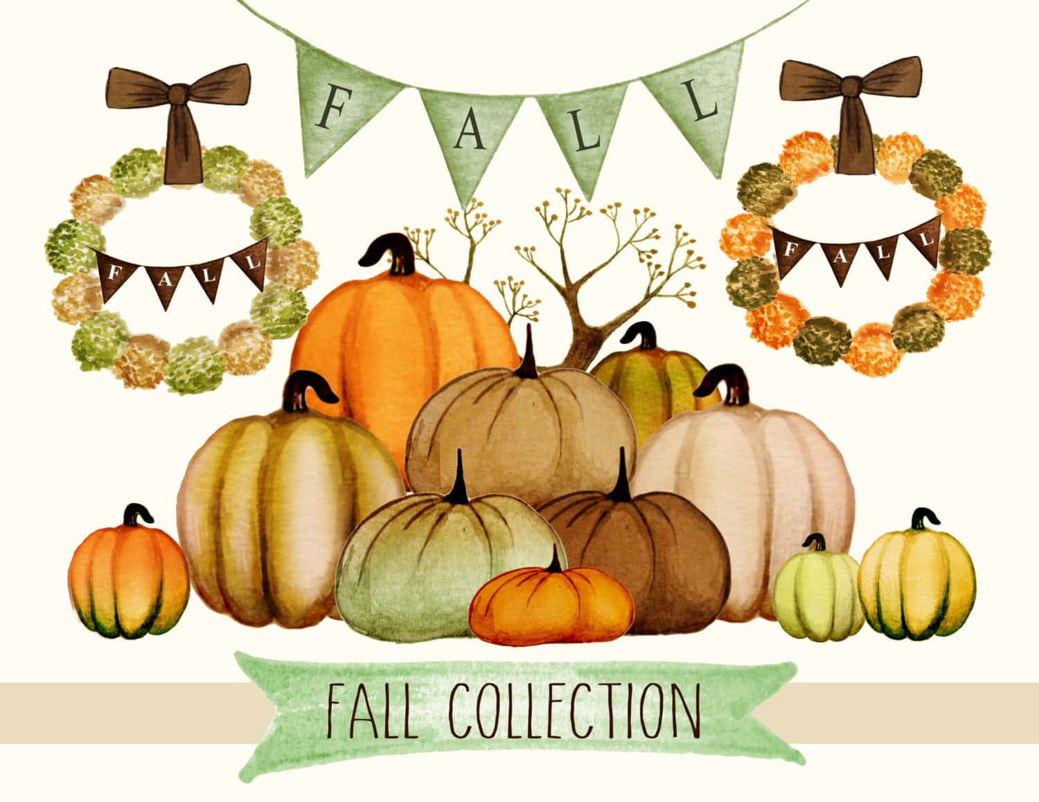 Fall Collection Thanksgiving, pumpkins, wreaths, HD Desktop Wallpaper