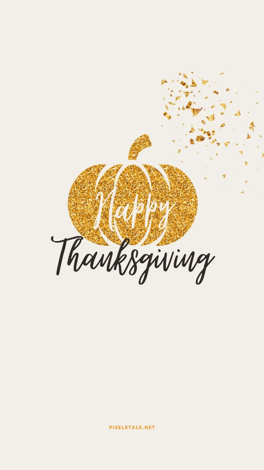 glittering gold pumpkin, Happy Thanksgiving script, falling gold confetti, Full HD Phone Wallpaper