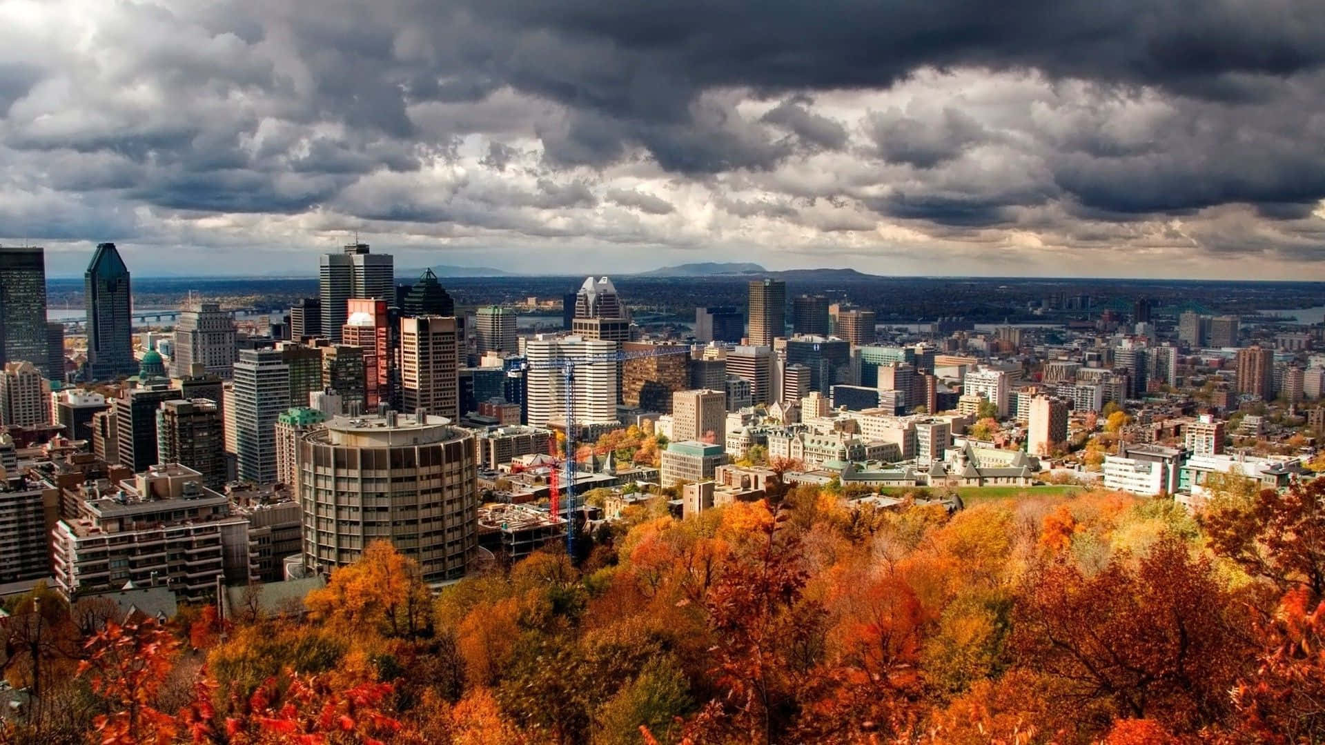 Fall Town, autumn cityscape, fiery foliage, Full HD Desktop Wallpaper