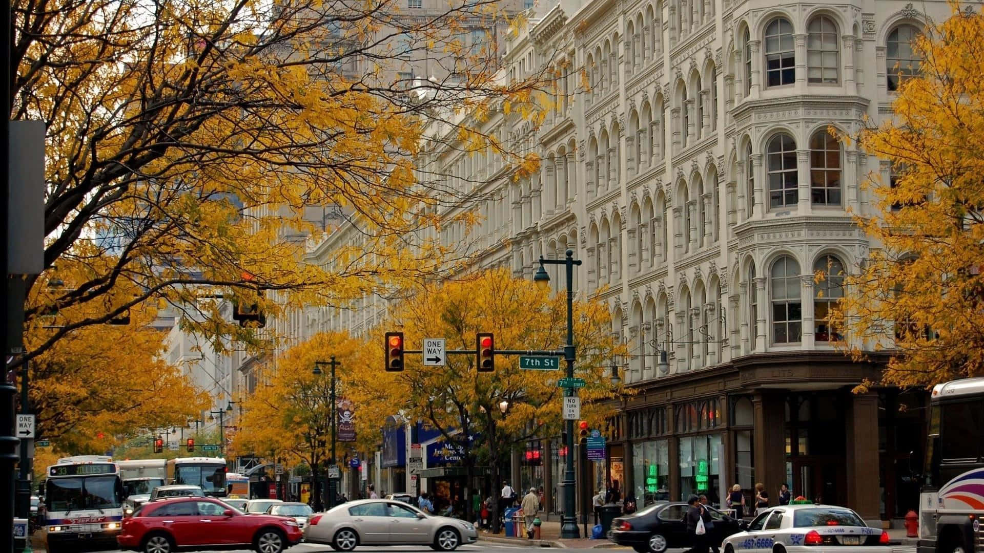 Fall Town, autumn leaves, golden, Full HD Desktop Wallpaper