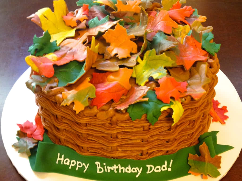 Fall Birthday, round cake, woven basket, SD Desktop Wallpaper