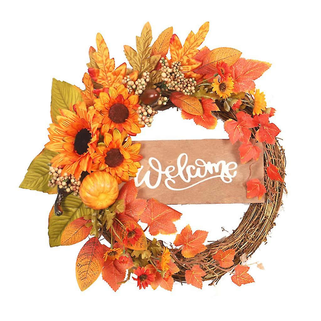 Fall Wreath, rustic wooden door, sunflowers, SD Desktop Wallpaper