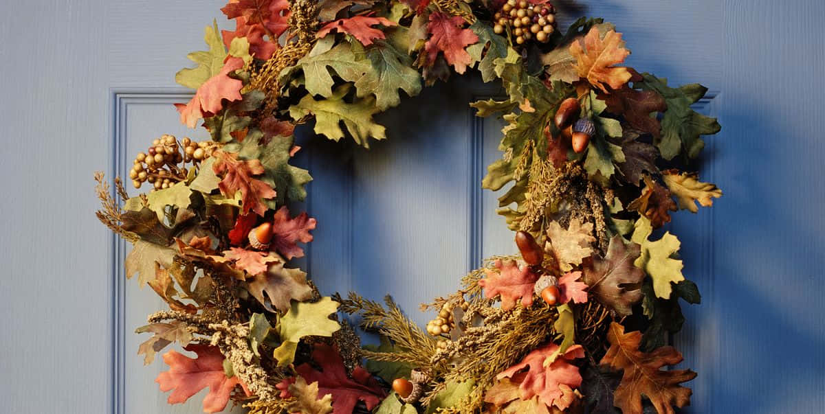 Fall Wreath, autumn wreath, oak leaves, SD Desktop Wallpaper