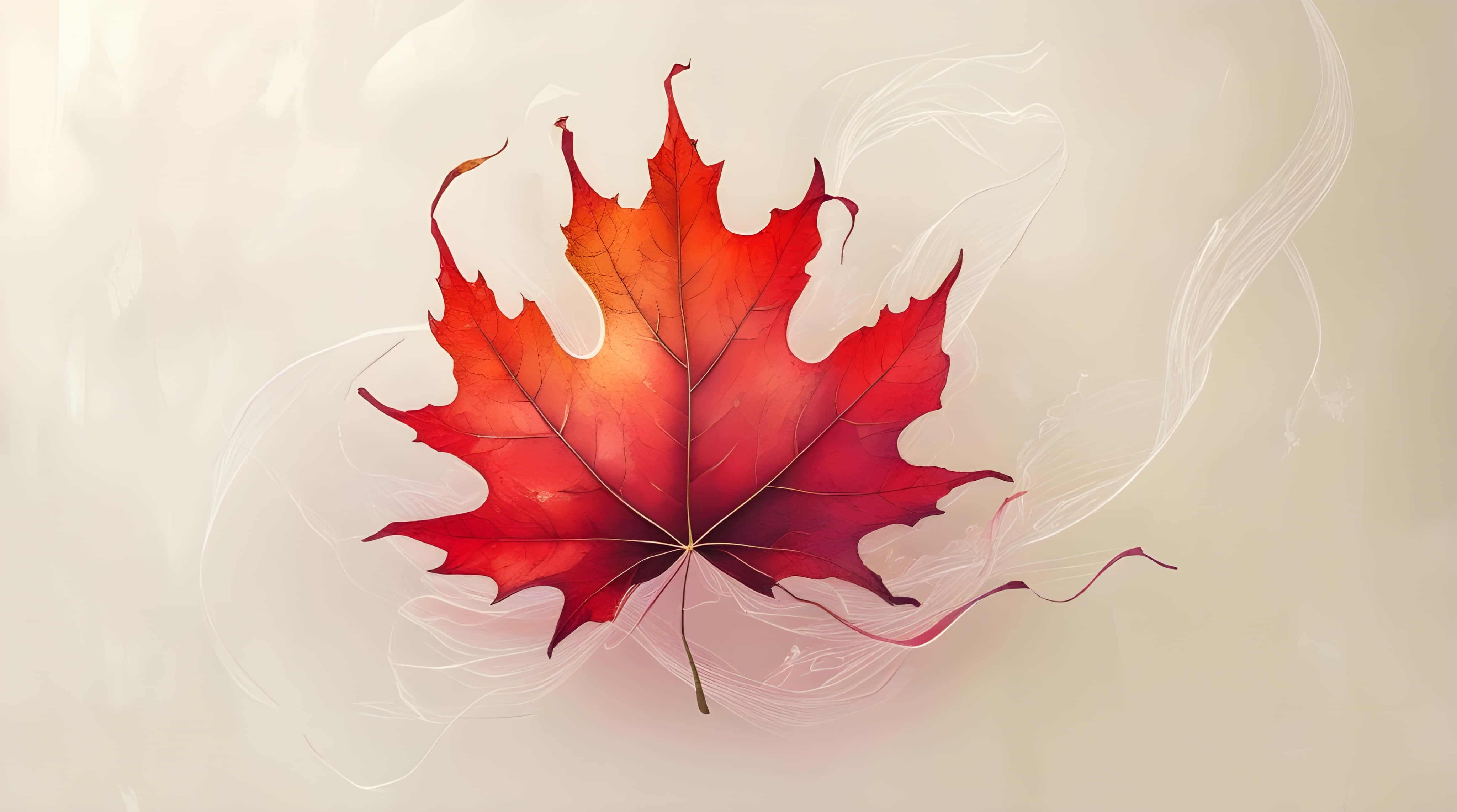 dry red fallen leaves, vibrant red maple leaf, glowing orange highlights, 4K Desktop Wallpaper