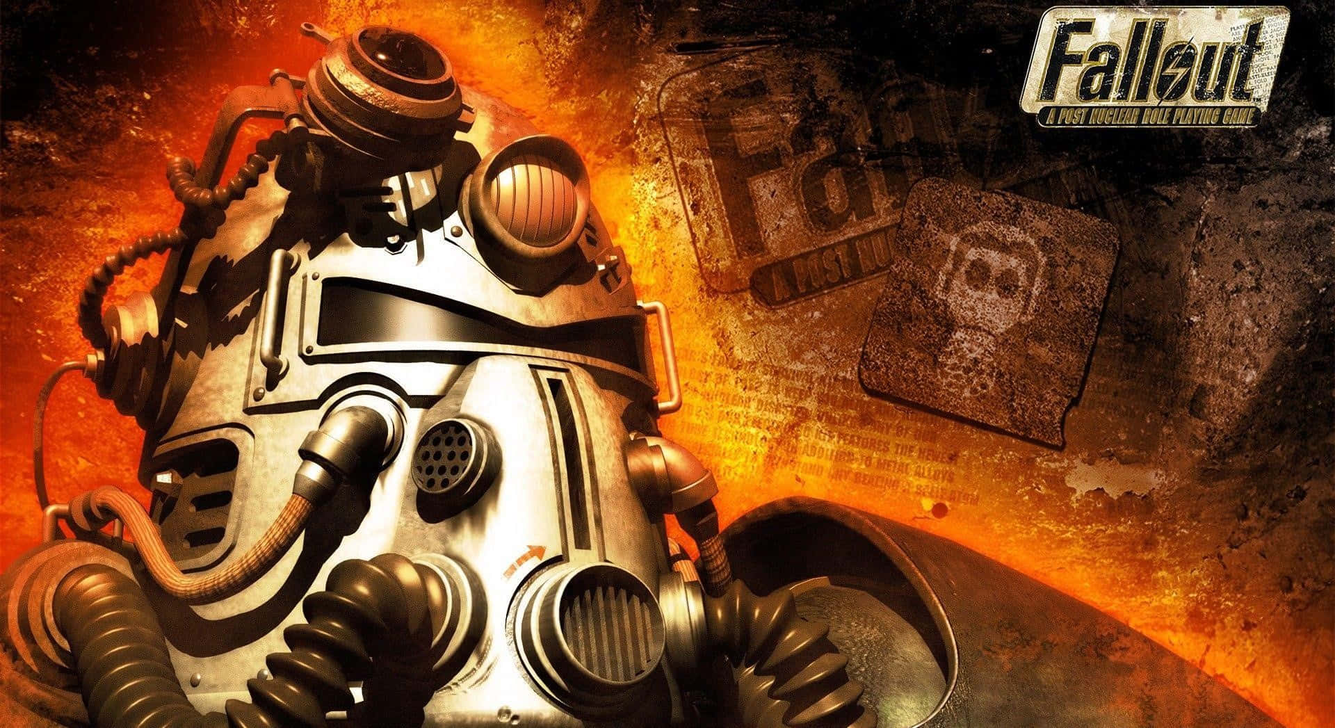 Fallout 1, power armor helmet, fiery orange, Full HD Desktop Wallpaper