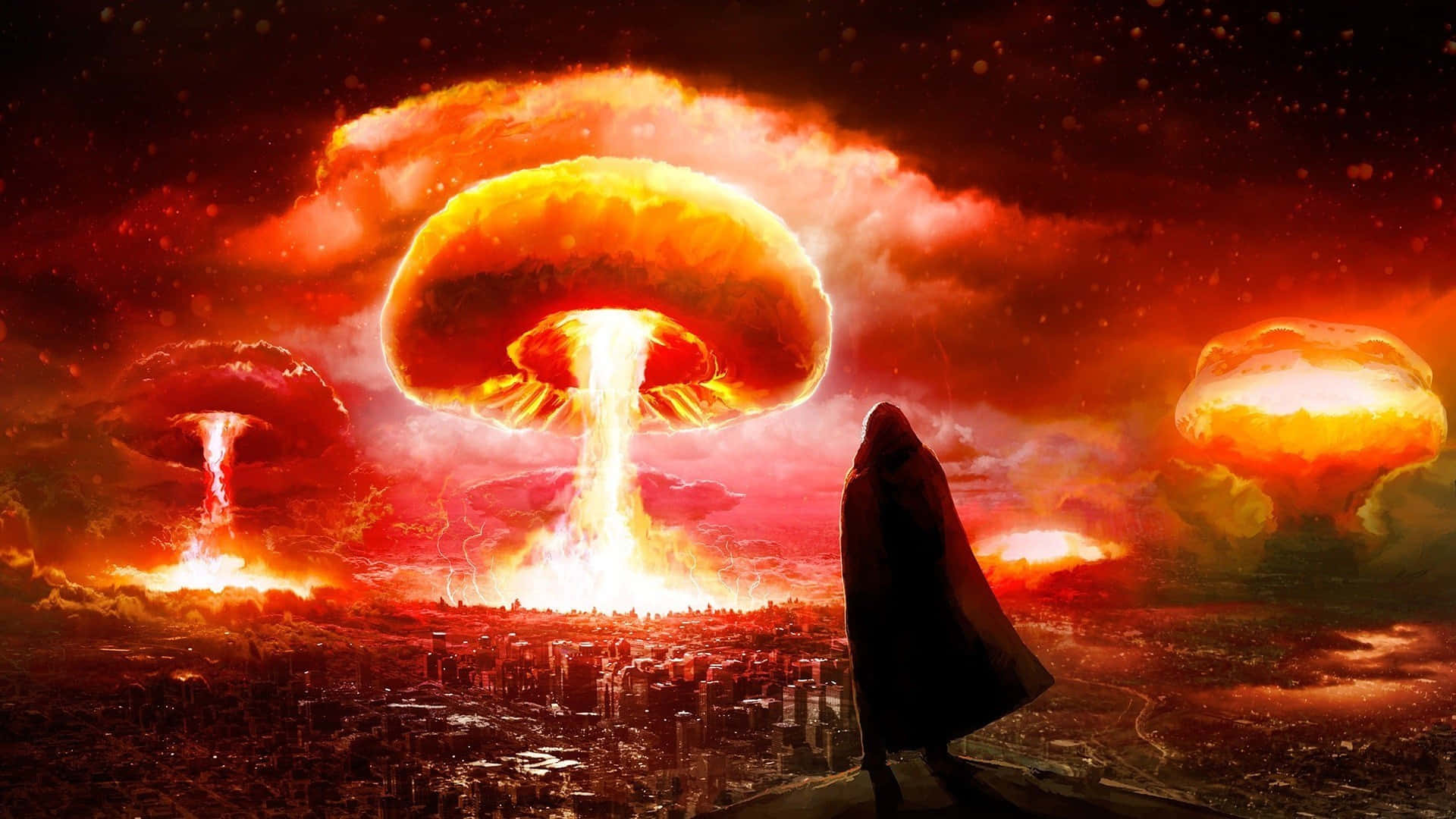 Fallout, nuclear explosion, blood red sky, Full HD Desktop Wallpaper