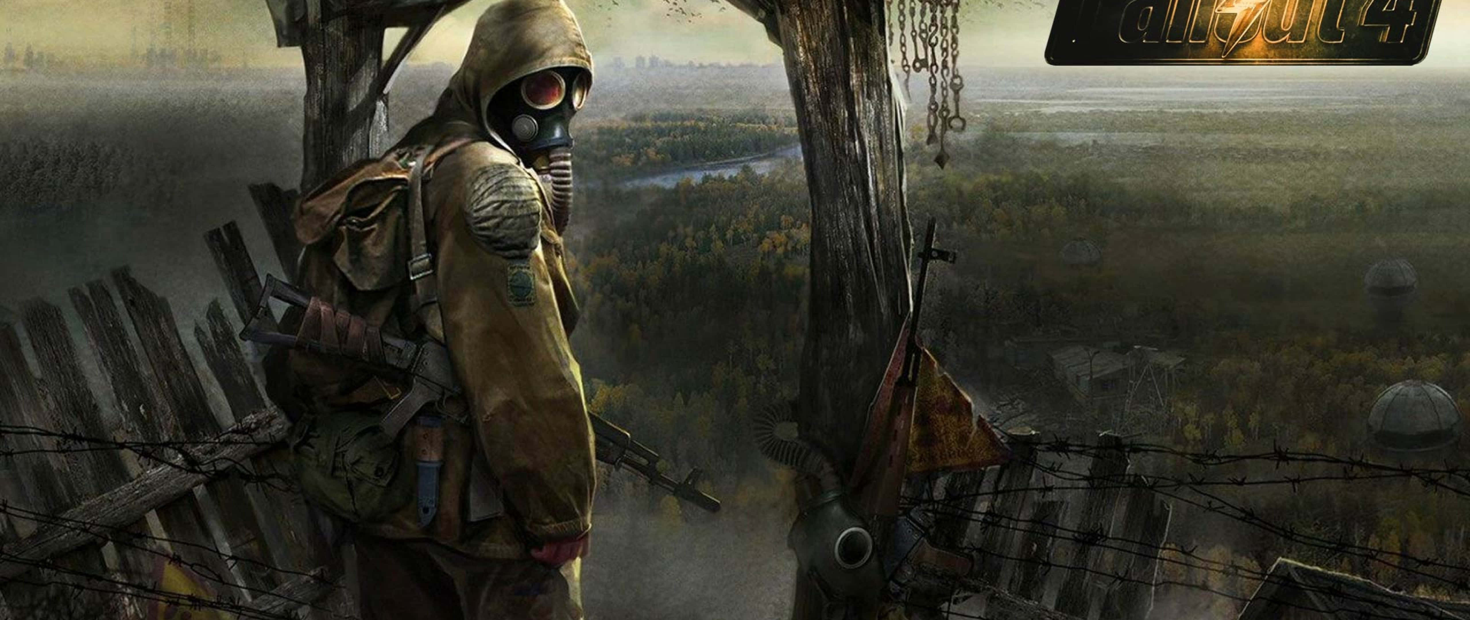 Fallout 4, gas mask, barbed wire, 5K Desktop Wallpaper