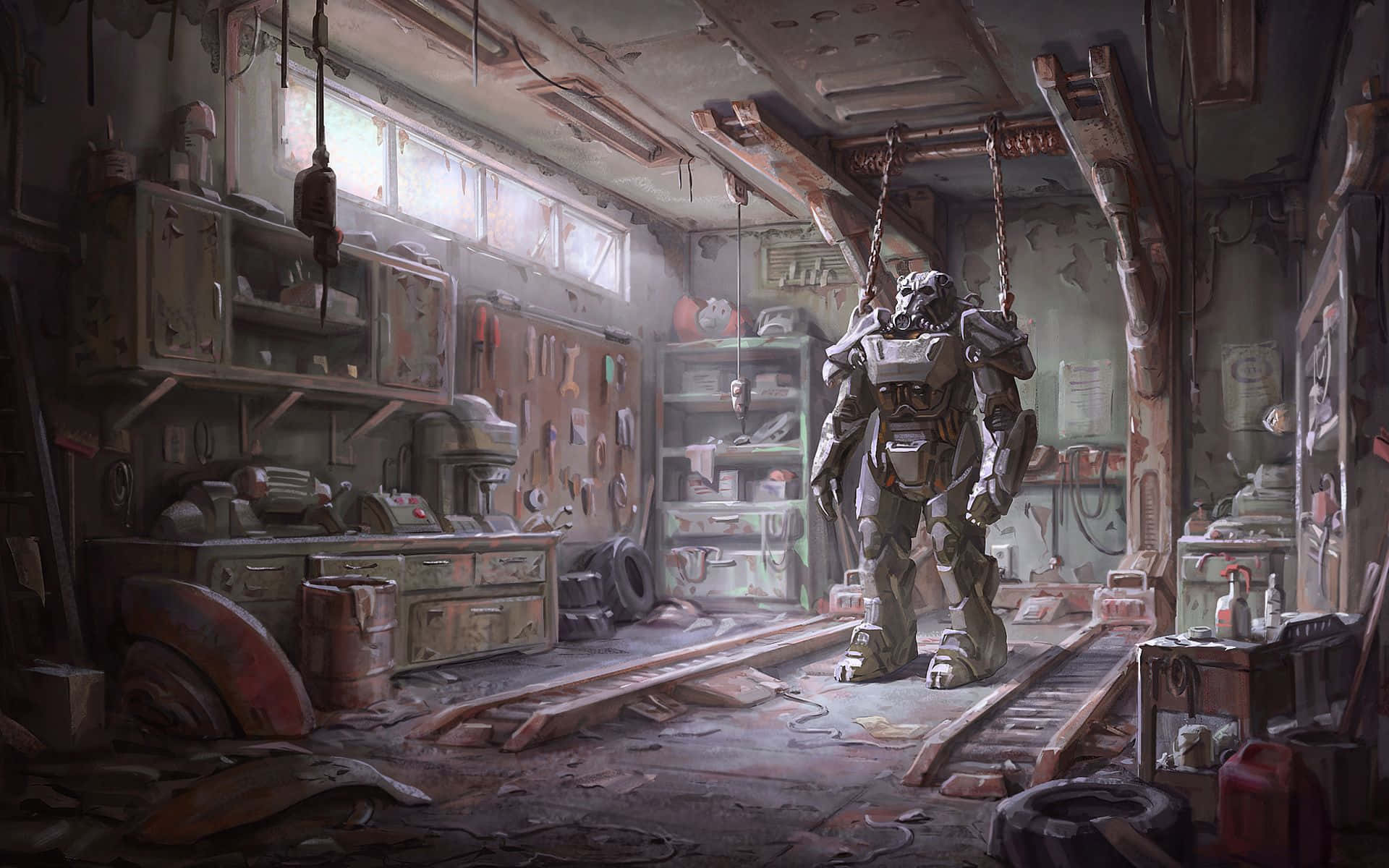Fallout 4, power armor suit, workshop, Full HD Desktop Wallpaper