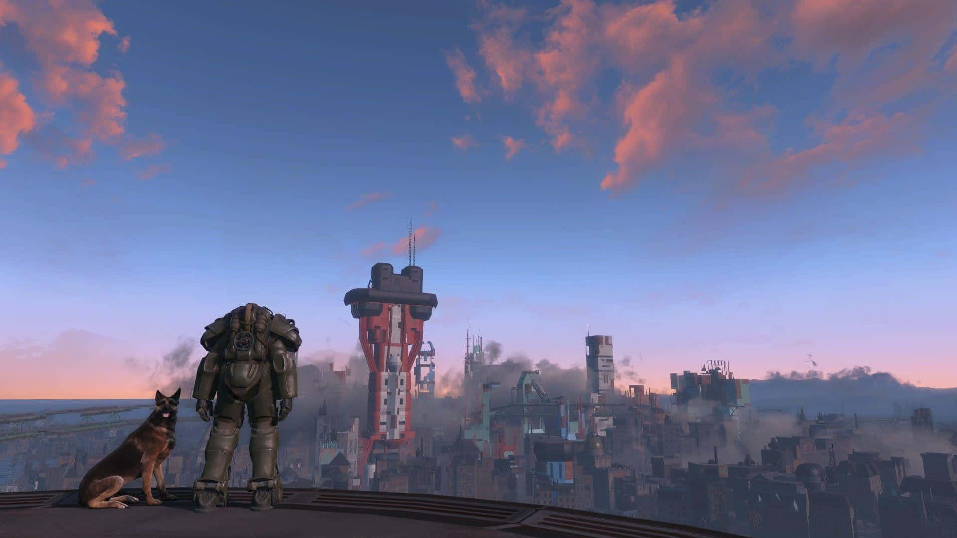 Fallout 4, ruined futuristic city, twilight, Full HD Desktop Wallpaper