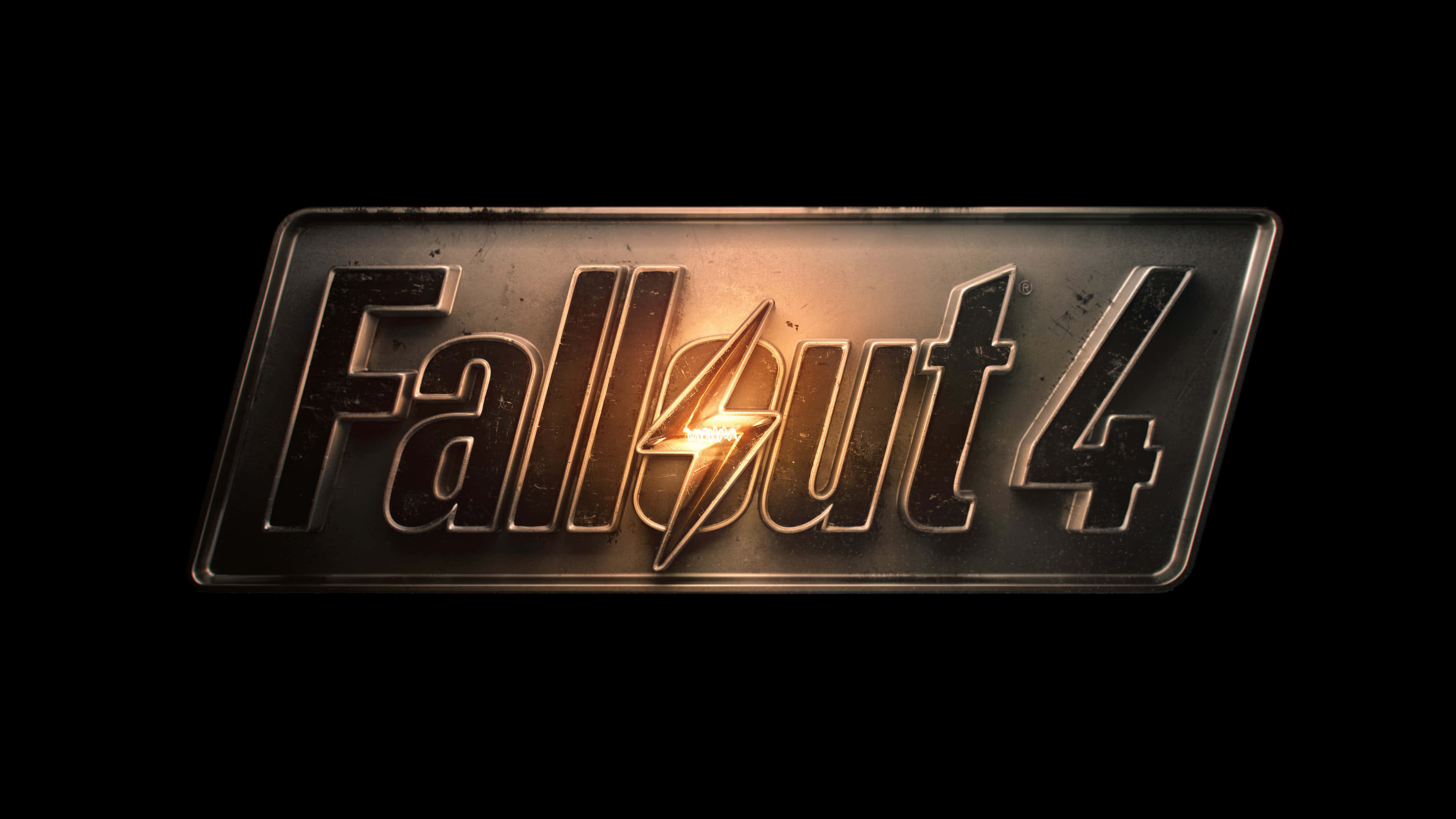 Fallout 4, Fallout 4 logo, metallic texture, 4K Desktop Wallpaper