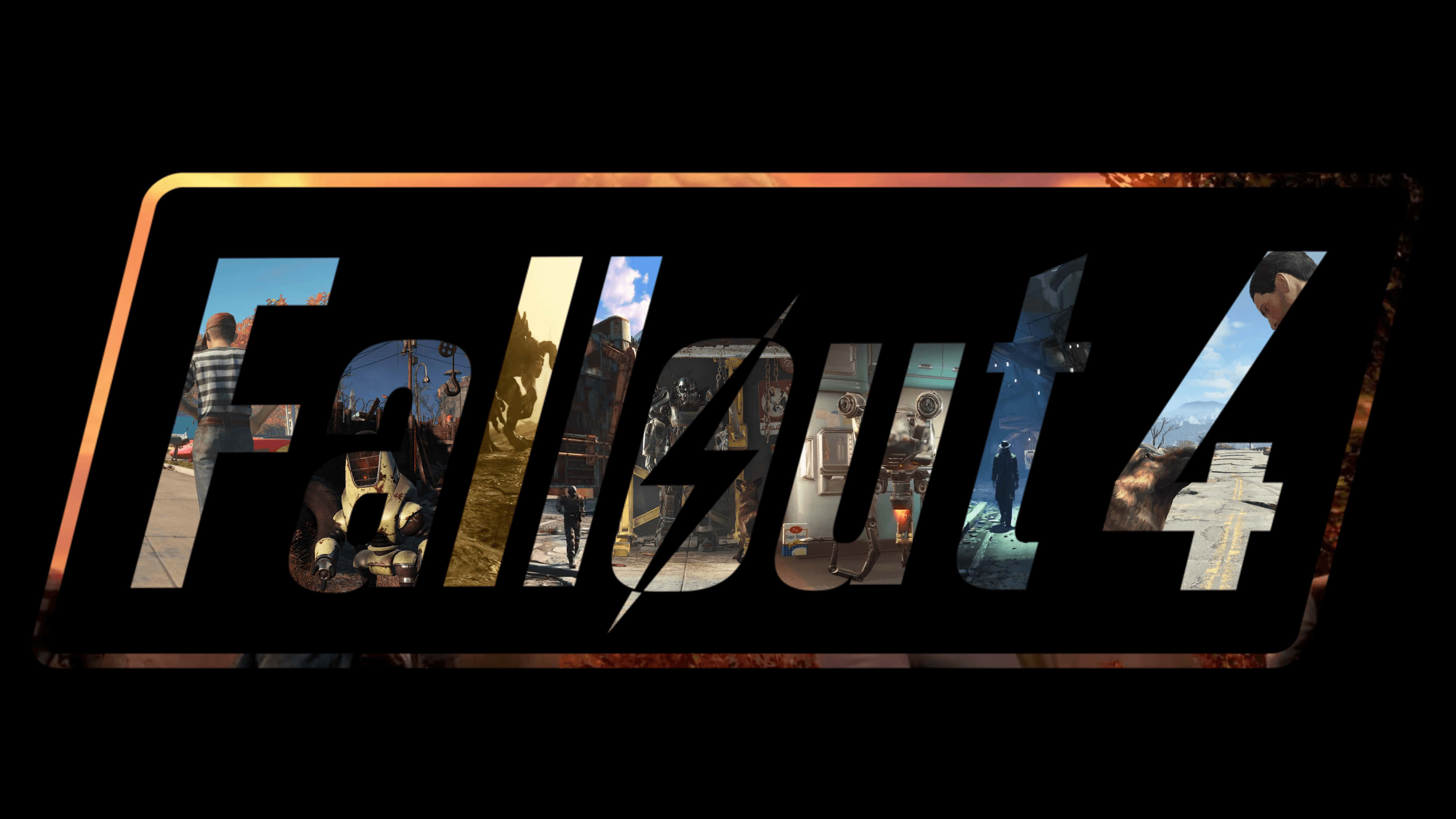 Fallout 4, black rectangular frame, glowing orange edges, 4K Desktop Wallpaper