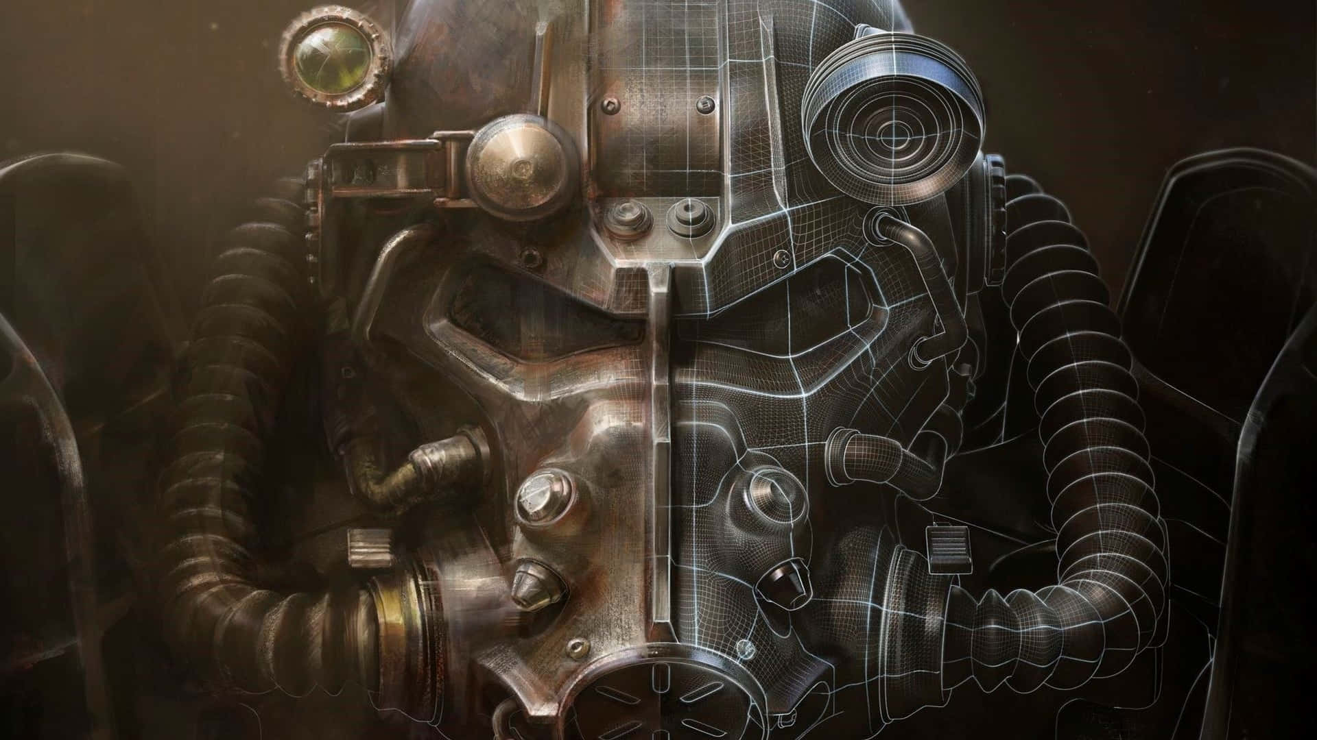 Fallout 4 Computer, glowing green lens, wireframe overlay, Full HD Desktop Wallpaper