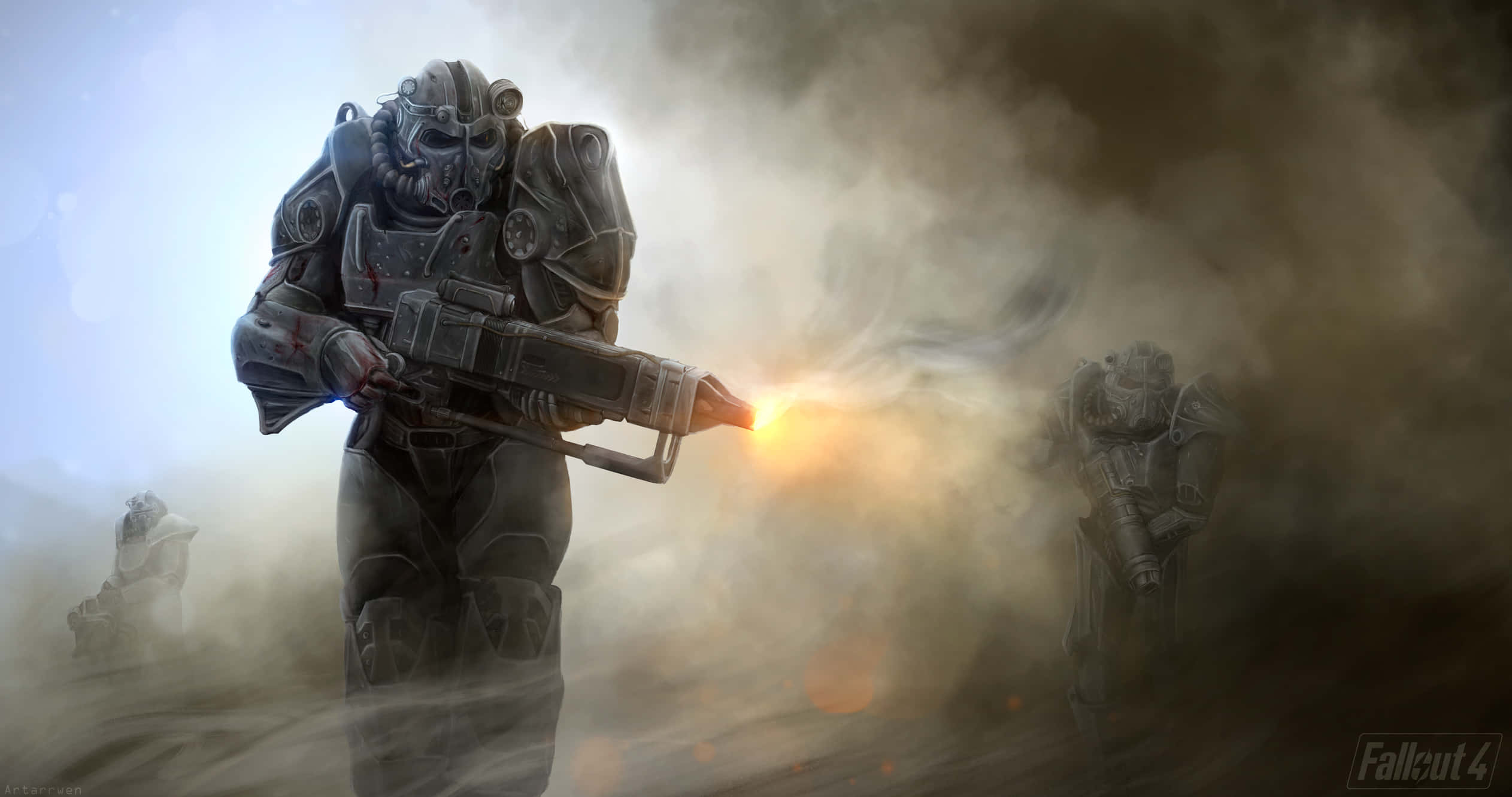 Fallout 4, Deep Exploration computer, heavily armored soldier, Full HD Desktop Wallpaper