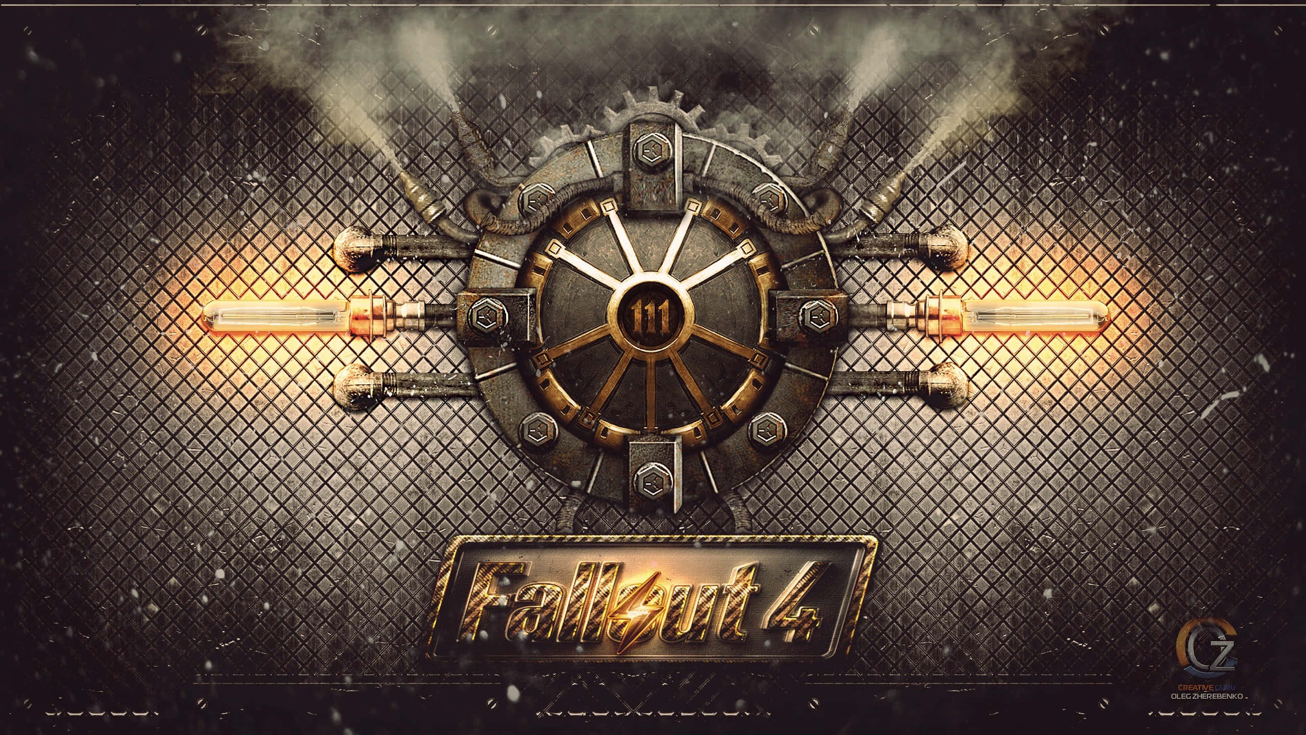 Fallout 4, steampunk-style vault door, glowing pipes, 2K Desktop Wallpaper