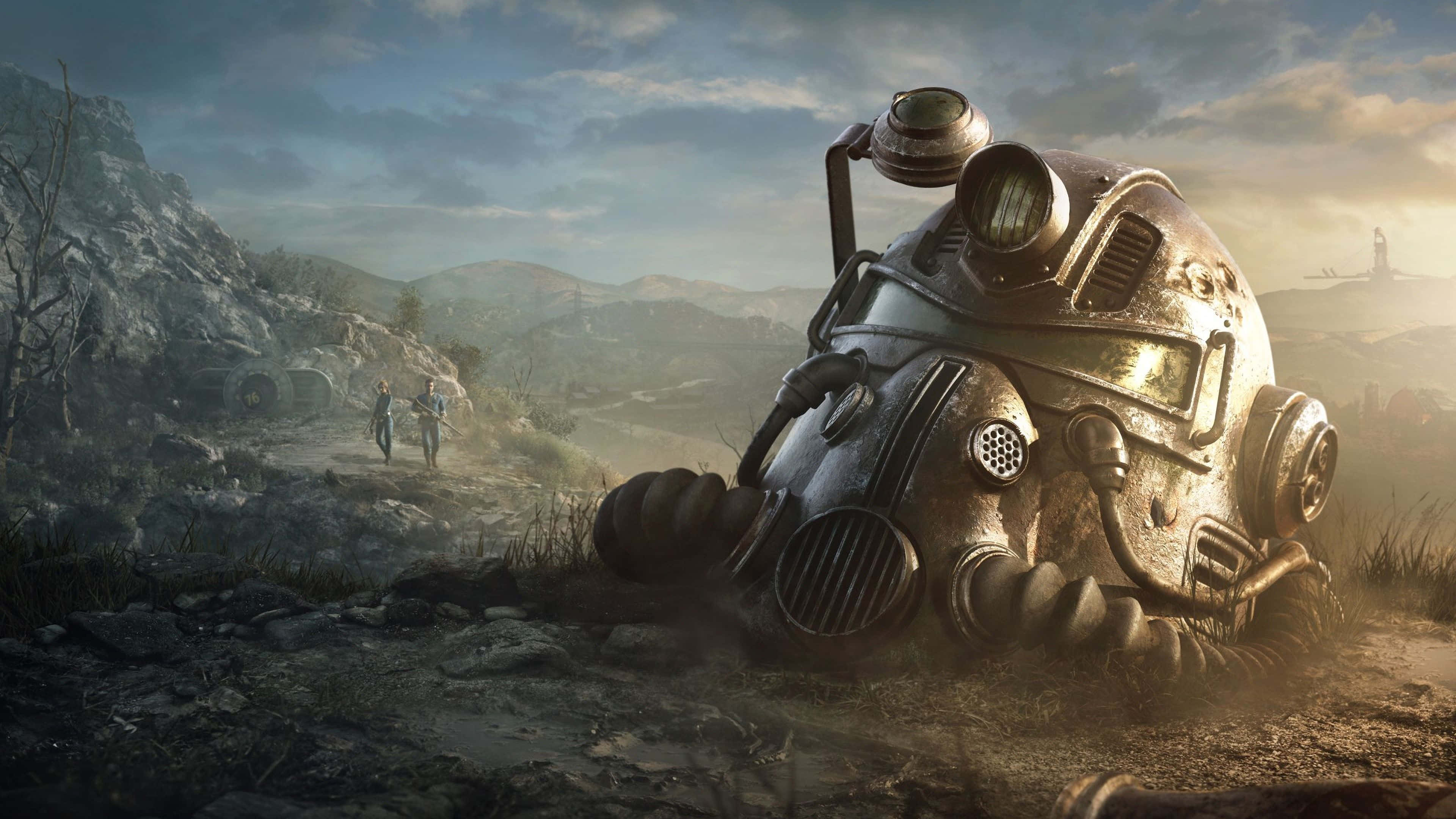 Fallout 4, power armor helmet, wasteland, 4K Desktop Wallpaper