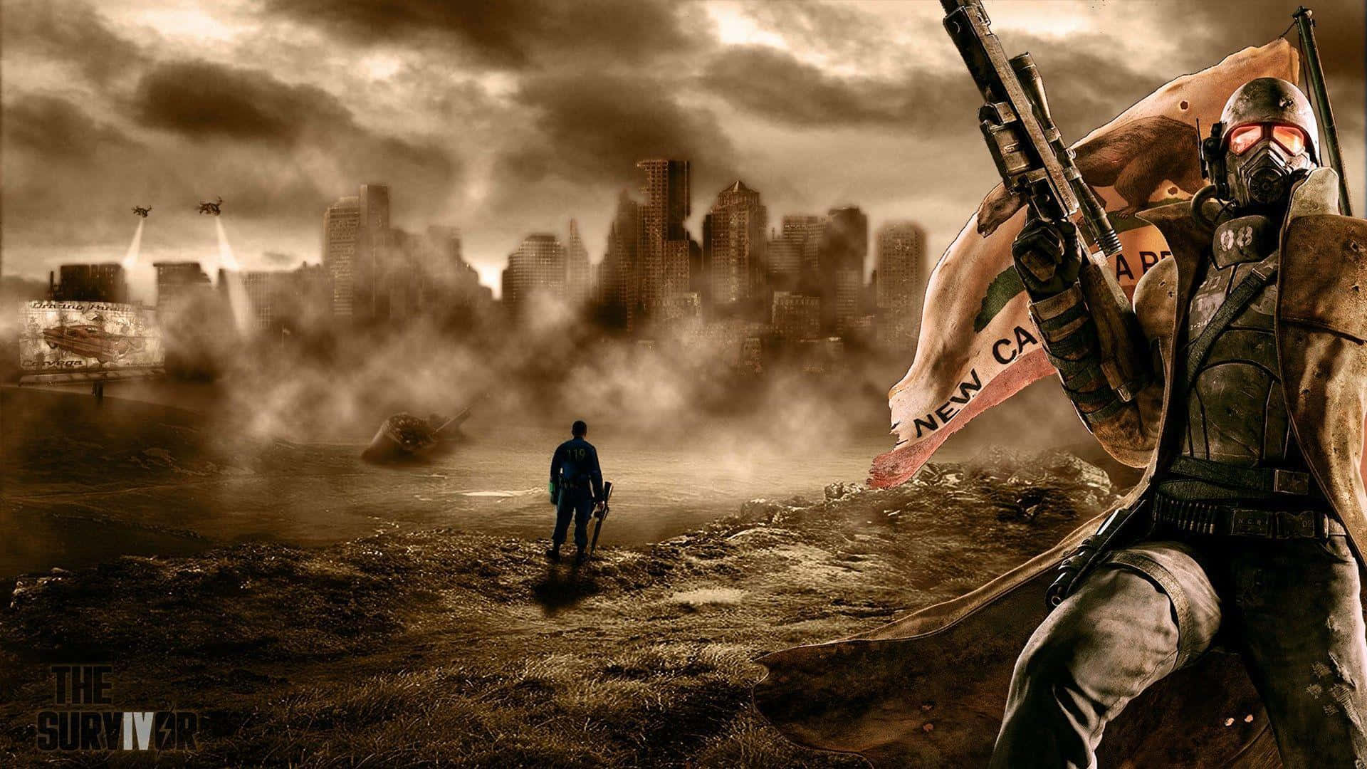 Fallout 4, ruined cityscape, sepia-toned post-apocalyptic wasteland, Full HD Desktop Wallpaper