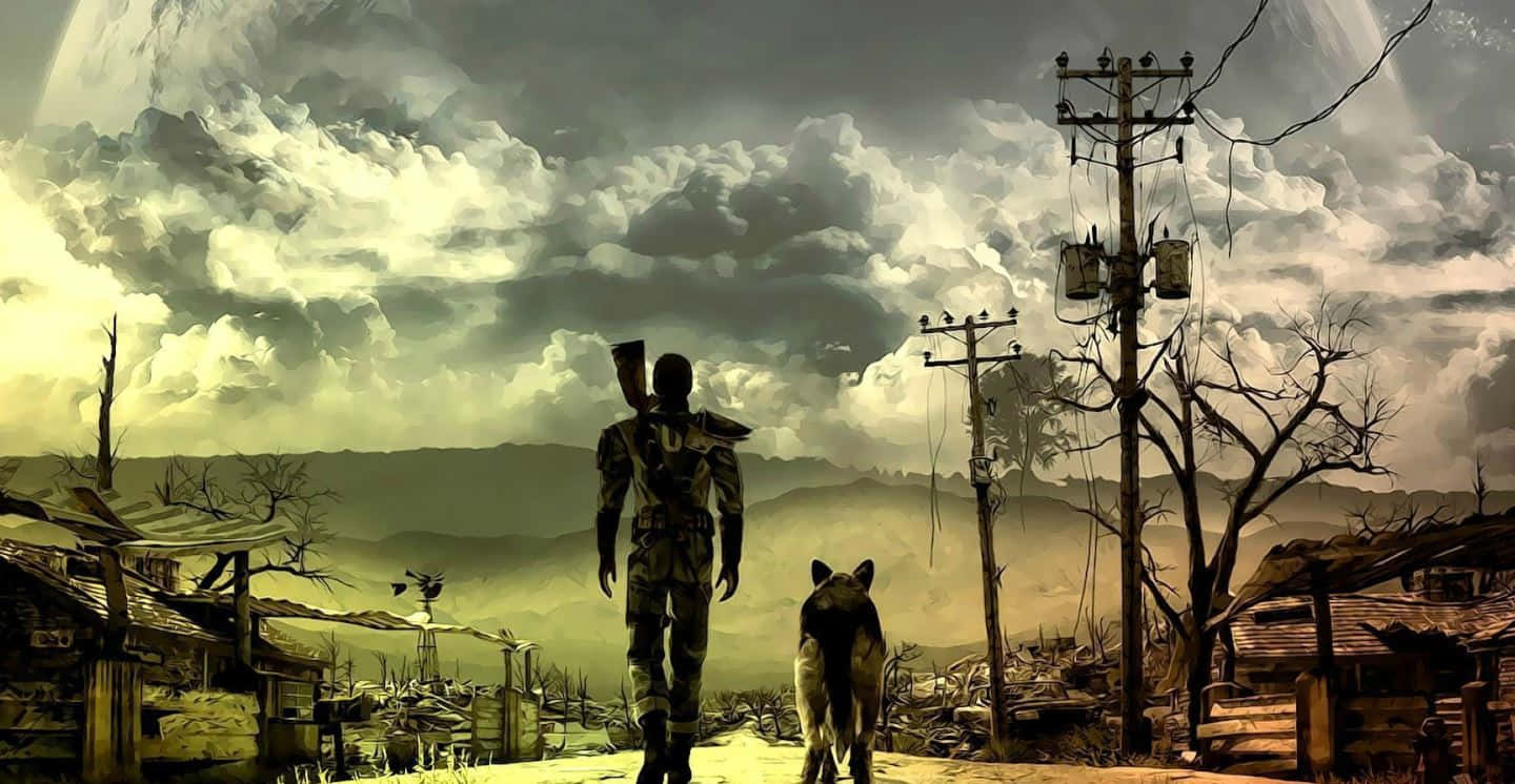 Fallout 4, Dogmeat, stormy sky, HD Desktop Wallpaper