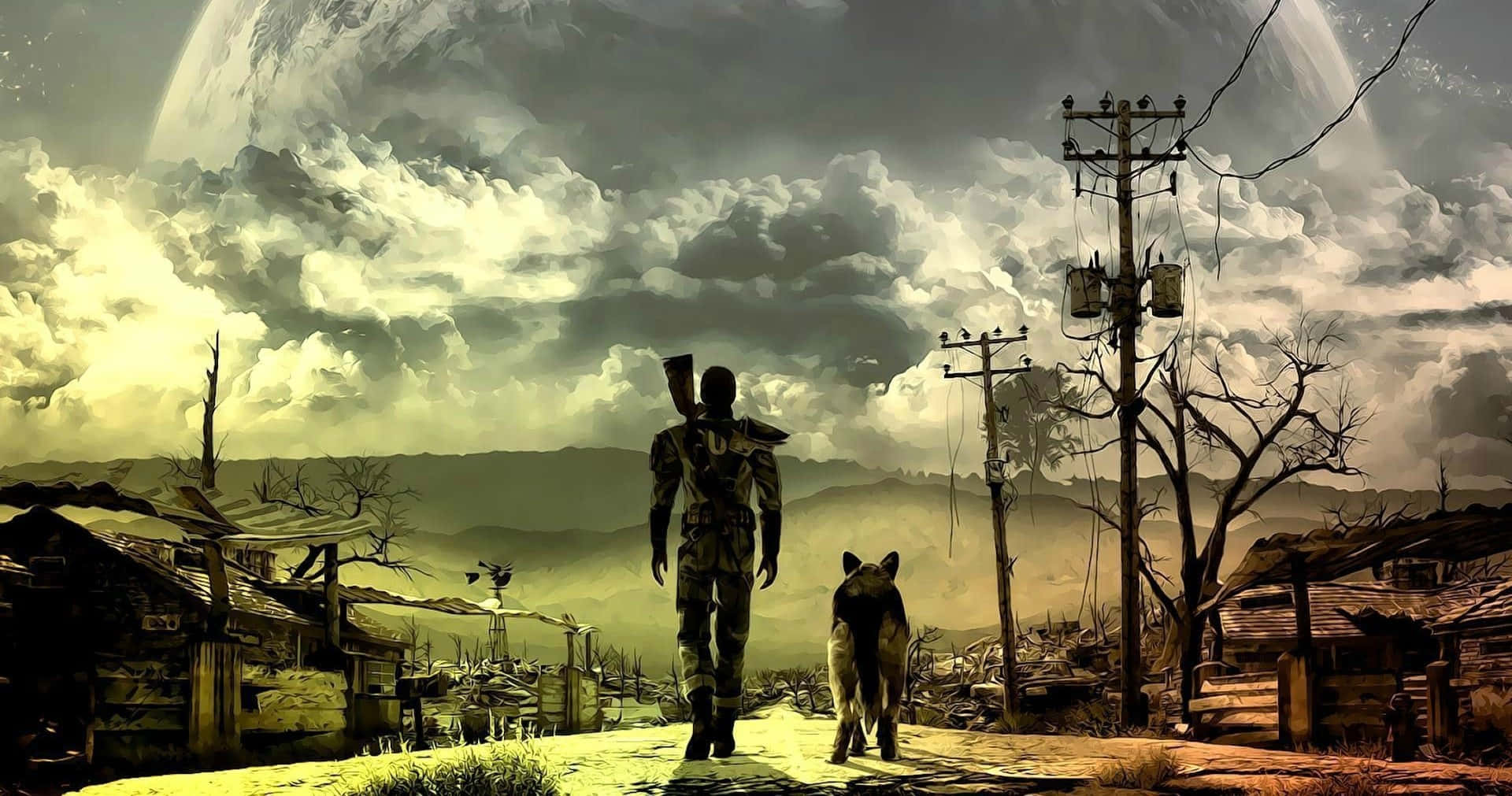 Fallout 4, dog, post-apocalyptic village, Full HD Desktop Wallpaper