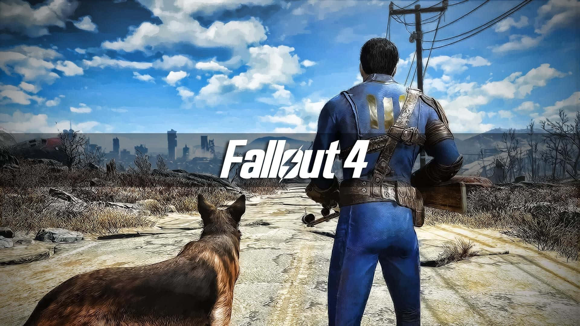 Fallout 4, Dogmeat, blue power armor suit, Full HD Desktop Wallpaper